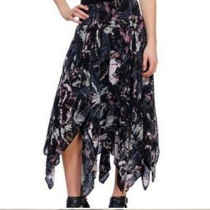 Free People Floral Print Fly Away Handkerchief Festival Boho Black Skirt S